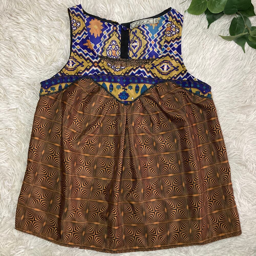 Women’s brown ethnic patterned tank top blouse